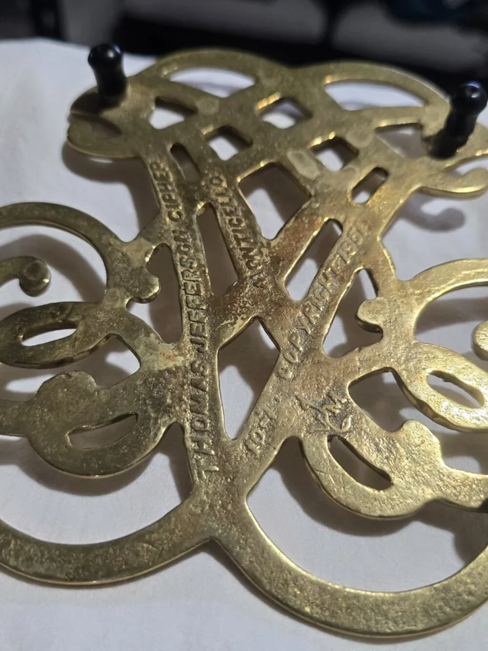 Vintage Thomas Jefferson Cipher Trivet - Solid Brass - Monticello Souvenir 1961